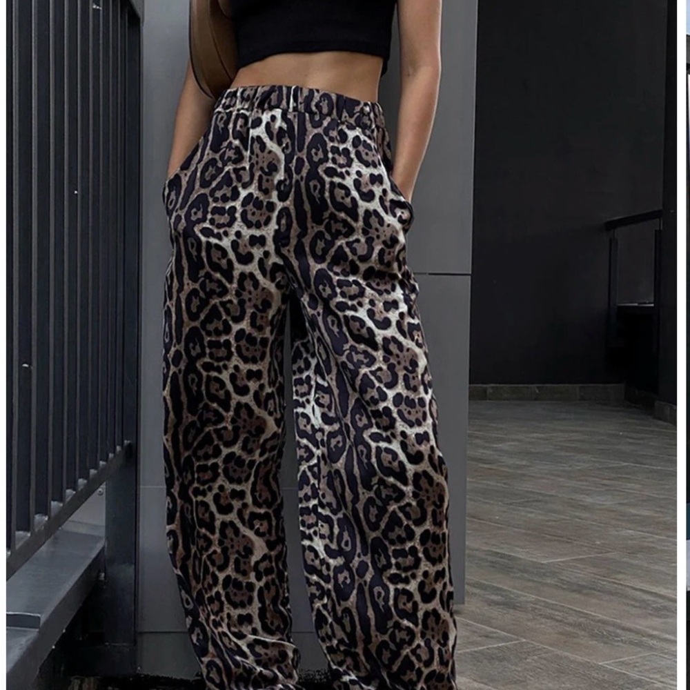 Commense Leopard Print Wide Leg Pants